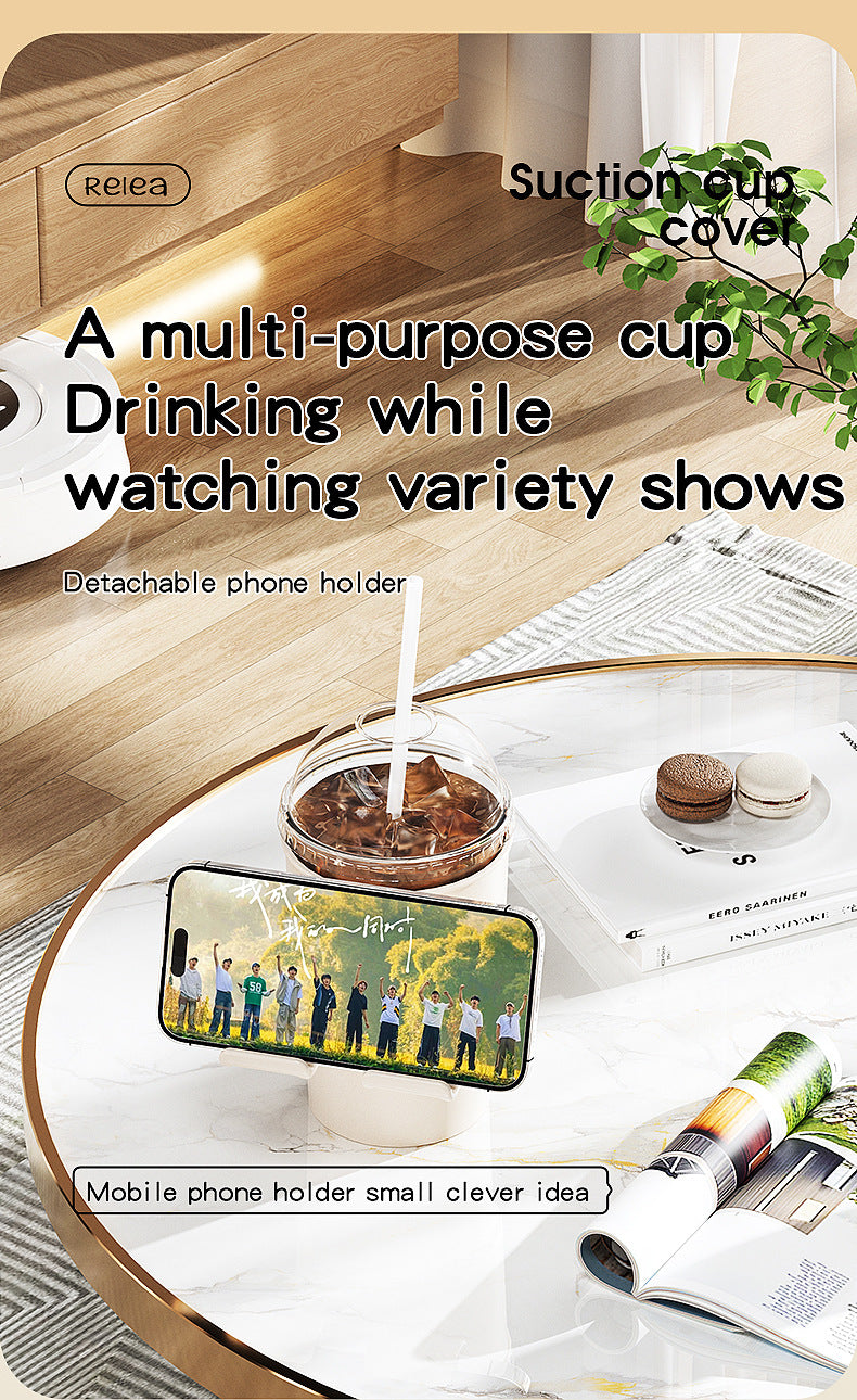 Multi-Purpose Anti-Spill Cup Holder with Suction Base & Detachable Phone Stand(white)