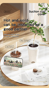 Multi-Purpose Anti-Spill Cup Holder with Suction Base & Detachable Phone Stand(pink) - Close-Up Angle