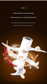 Powerful Mini Electric Food Chopper - USB Rechargeable Cordless Garlic & Meat Mincer(Blue 320ml + 6-blade knife) - Rear View