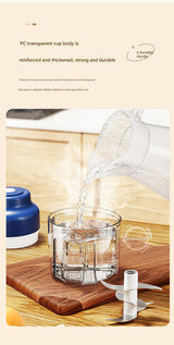 Powerful Mini Electric Food Chopper - USB Rechargeable Cordless Garlic & Meat Mincer(Blue 320ml + 6-blade knife) - Close-Up Angle