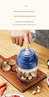 Powerful Mini Electric Food Chopper - USB Rechargeable Cordless Garlic & Meat Mincer(green 320ml + 6-blade knife) - Top-Down View