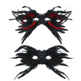 Red and Black Mysterious Gothic Feather Masquerade Mask - Black Angel Wing Venetian Party Costume - Side View