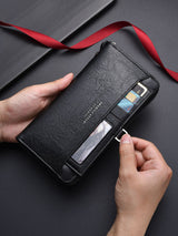 Black Classic Long Zipper Wallet Clutch - Large Capacity PU Leather Phone & Card Holder with Wrist Strap - 45-Degree Angle