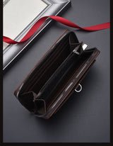 Coffee Classic Long Zipper Wallet Clutch - Large Capacity PU Leather Phone & Card Holder with Wrist Strap - Front View
