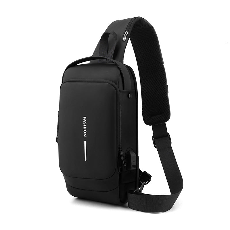 Black Men's Anti-Theft Crossbody Sling Bag with USB Charging Port & Combination Lock