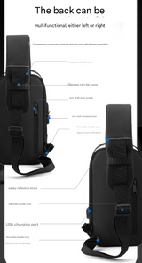 Black Men's Anti-Theft Crossbody Sling Bag with USB Charging Port & Combination Lock - Rear View