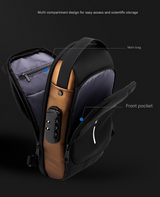 Black and Brown Men's Anti-Theft Crossbody Sling Bag with USB Charging Port & Combination Lock - 45-Degree Angle