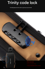 Black and Brown Men's Anti-Theft Crossbody Sling Bag with USB Charging Port & Combination Lock - Close-Up Angle