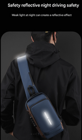 Black and Brown Men's Anti-Theft Crossbody Sling Bag with USB Charging Port & Combination Lock - Low Angle