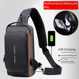 Blue and Brown Men's Anti-Theft Crossbody Sling Bag with USB Charging Port & Combination Lock