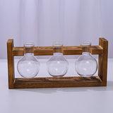Brown Desktop Plant Propagation Station - Rustic Wooden Stand with 3 Glass Bulb Vases for Hydroponics & Cuttings - Front View