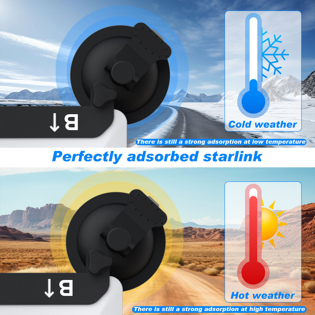 White and Black Heavy-Duty Suction Cup Mount for Starlink Mini - All-Weather Car, RV & Boat Bracket