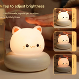 White Cat Cute Animal LED Night Light - Rechargeable Silicone Nursery Lamp with Tap Control, Dimmable Bedside Light for Kids - Side View