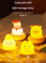 White Moon Shape Snowman Cute Animal LED Night Light - Rechargeable Silicone Nursery Lamp with Tap Control, Dimmable Bedside Light for Kids - Front View