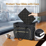 Beige Elegant Quilted Bible Cover - Protective Book Case with Carry Handle - Rear View