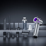 Silver and Purple 4-in-1 Cordless Handheld Vacuum Cleaner - Powerful 16KPa Suction with Brushless Motor, Blower & Air Pump - Low Angle