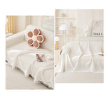 Black and white Ball Pattern Soft Waffle Weave Throw Blanket - Boho Style Cotton Blend Sofa Cover with Fringe 180x340cm - Front View