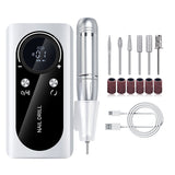 White Professional Rechargeable Nail Drill Machine - 45000RPM Portable E-File Kit for Acrylic, Gel, Polishing & Manicure