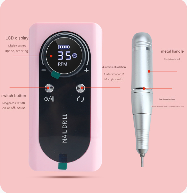 Pink Professional Rechargeable Nail Drill Machine - 45000RPM Portable E-File Kit for Acrylic, Gel, Polishing & Manicure