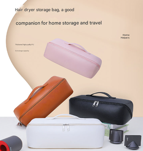 Black Premium PU Leather Travel Case for Hair Styling Tools - Double Layer Waterproof Organizer Bag for Hair Dryer, Curler & Straightener