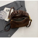 Coffee Chic Ruched Handle Crossbody Bag - Womens Faux Suede Top Handle Handbag with Detachable Strap