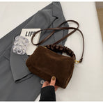 Coffee Chic Ruched Handle Crossbody Bag - Womens Faux Suede Top Handle Handbag with Detachable Strap