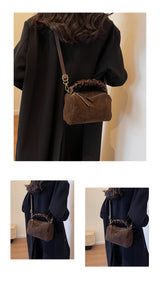 Coffee Chic Ruched Handle Crossbody Bag - Womens Faux Suede Top Handle Handbag with Detachable Strap