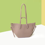 Grey Chic Minimalist PU Leather Tote Bag - Women's Versatile Shoulder Handbag with Contrast Stitching
