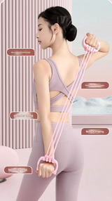Pink Adjustable Resistance Chest Expander with 6 Levels - Cute Cat Ear Puller for Full Body Workout - Rear View