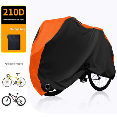 Size L Black And Orange All-Weather 210D Bicycle Cover - Waterproof & UV-Proof Outdoor Bike Protector with Lock Hole & Storage Bag