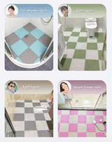 White And Grey DIY Interlocking Non-Slip Floor Tiles - 18-Pack PVC Drainage Mat for Shower & Bathroom Safety - Low Angle