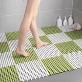 White And Green DIY Interlocking Non-Slip Floor Tiles - 18-Pack PVC Drainage Mat for Shower & Bathroom Safety