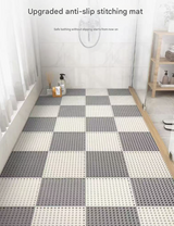White And Yellow DIY Interlocking Non-Slip Floor Tiles - 18-Pack PVC Drainage Mat for Shower & Bathroom Safety - Front View