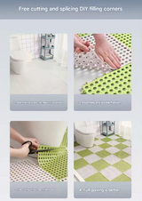 Grey And Green DIY Interlocking Non-Slip Floor Tiles - 12-Pack PVC Drainage Mat for Shower & Bathroom Safety