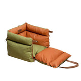 Green and Orange Premium Plush Pet Booster Car Seat - Portable Dog Travel Bed with Non-Slip Base - Side View