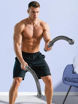 Black Cordless Battle Ropes - Heavy Duty Spring Steel Power Trainers for Full Body Strength & Cardio Workout - Front View