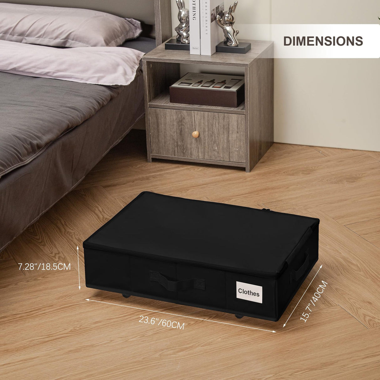 1 piece Black Size S Collapsible Underbed Storage Organizer with Wheels - Fabric Bin with Dustproof Lid