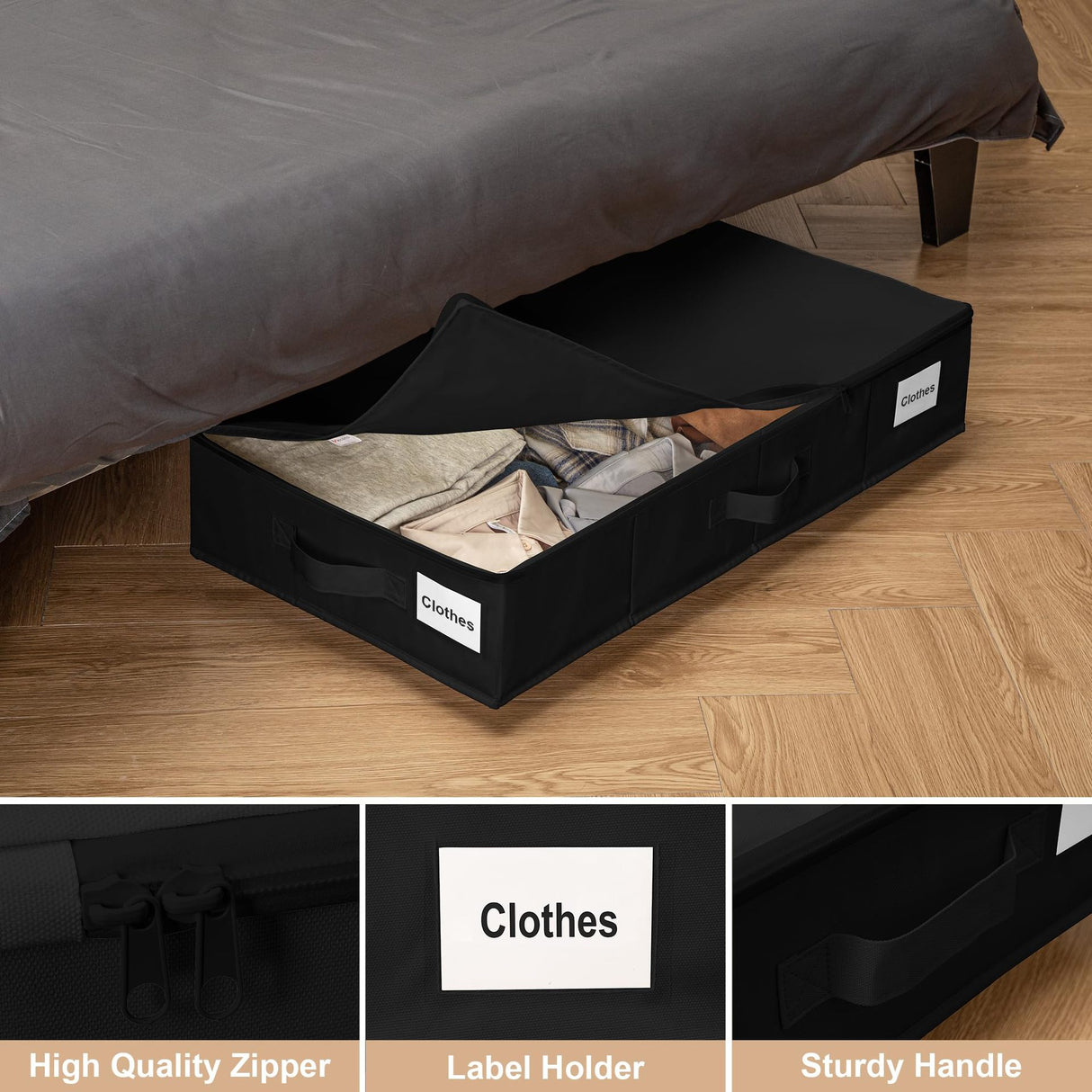 1 piece Black Size S Collapsible Underbed Storage Organizer with Wheels - Fabric Bin with Dustproof Lid