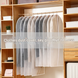White Edge 10-Pack Hanging Garment Bags for Closet Storage - Translucent Dust-Proof Suit Covers, Washable & Reusable Coat Protectors (2 Sizes) - Side View