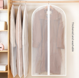 Black Edge 10-Pack Hanging Garment Bags for Closet Storage - Translucent Dust-Proof Suit Covers, Washable & Reusable Coat Protectors (2 Sizes) - Close-Up Angle