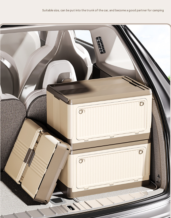 Size L Brown Collapsible Storage Box with Wheels and Telescopic Handle - Stackable Folding Crate for Car & Home