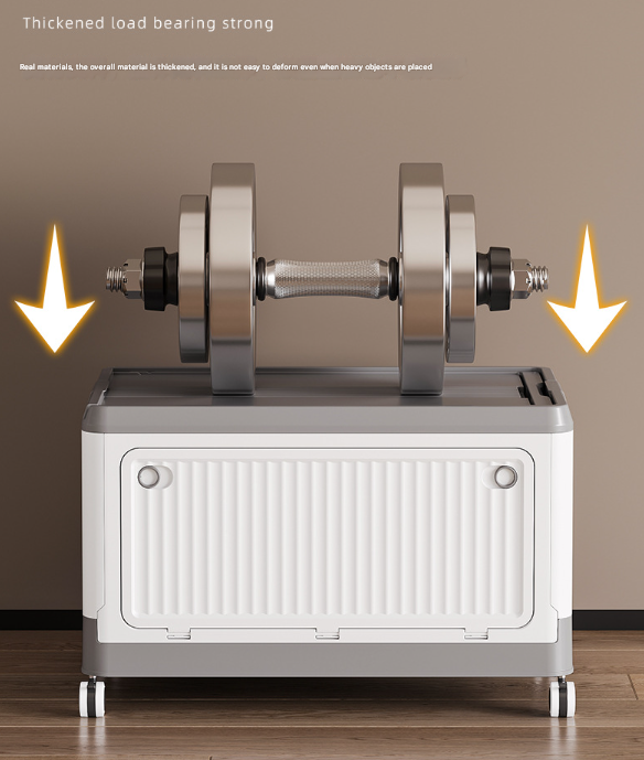 Size L Brown Collapsible Storage Box with Wheels and Telescopic Handle - Stackable Folding Crate for Car & Home