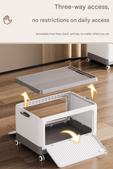 Size L Grey Collapsible Storage Box with Wheels and Telescopic Handle - Stackable Folding Crate for Car & Home - Side View