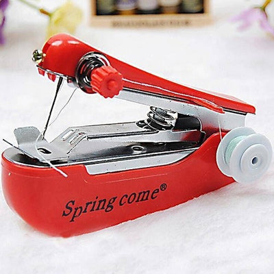 2 Pcs Red Portable Mini Handheld Sewing Machine - Manual Stitching Tool for Quick Fabric Repairs