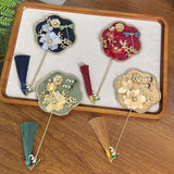 Red Exquisite Chinese Palace Style Mini Fan - Handheld Decorative Prop with Tassel for Photoshoots - Front View