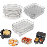 Silver 3-Pack Stackable Air fryer Racks - Food Grade Stainless Steel Multi-Layer Dehydrator & Crisper Tray Accessory - Side View