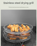 Silver 3-Pack Stackable Air fryer Racks - Food Grade Stainless Steel Multi-Layer Dehydrator & Crisper Tray Accessory - Top-Down View