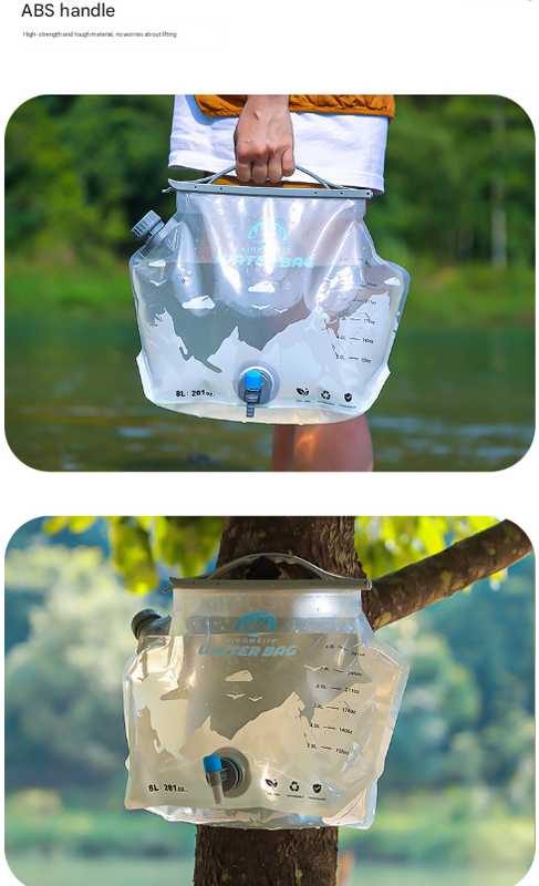2 Pcs Grey 8L Foldable Water Bag - Large Capacity Portable Water Carrier with Spigot for Camping & Outdoors