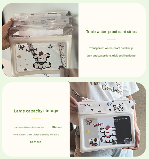 2 Pcs White Flower Pattern On Light Green background Cute Floating Waterproof Pouch - Touch-Sensitive Screen & Adjustable Strap
