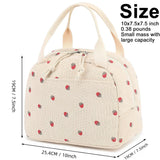 Green Strawberry Pattern Corduroy Lunch Bag - Insulated Thermal Cooler Tote for School Work and Picnics
